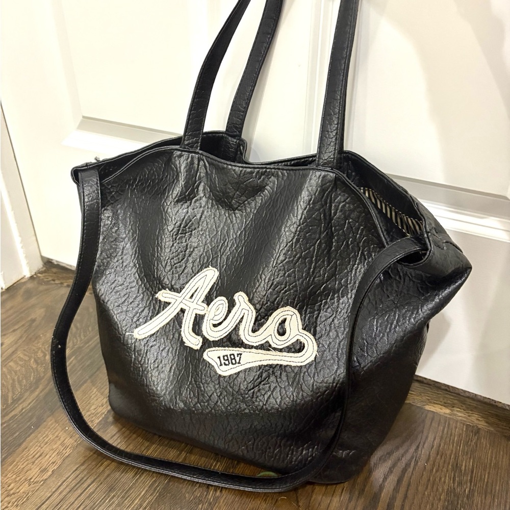 Aeropostale Black Leather Tote Bag